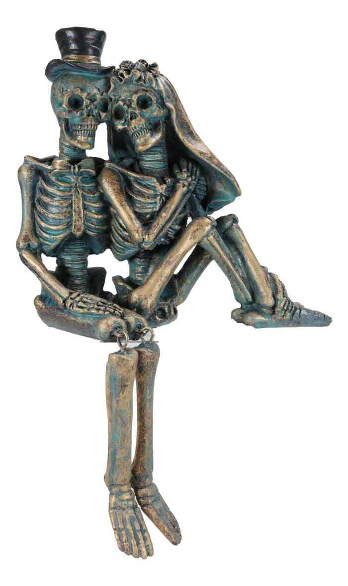 Love Never Dies Skeleton Couple Bride And Groom Sitting Shelf Sitter Figurine