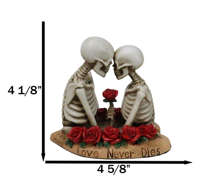 Love Never Dies Skeleton Couple Holding A Stalk Of Rose Figurine Cake Topper