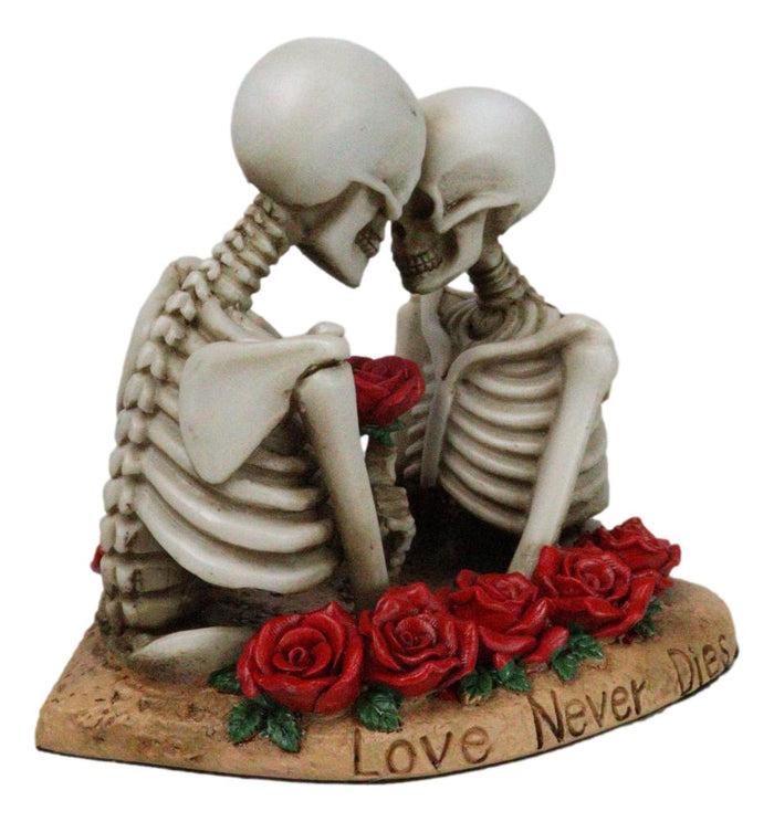 Love Never Dies Skeleton Couple Holding A Stalk Of Rose Figurine Cake Topper