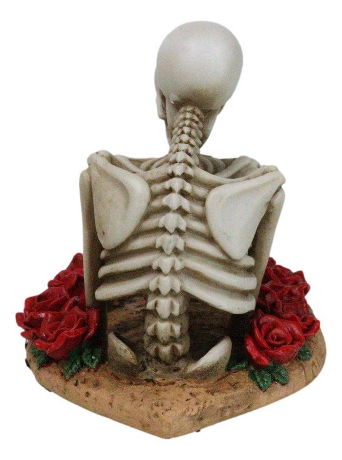Love Never Dies Skeleton Couple Holding A Stalk Of Rose Figurine Cake Topper
