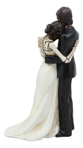 Love Never Dies Wedding Bride And Groom Skeleton Embracing Cake Topper Statue