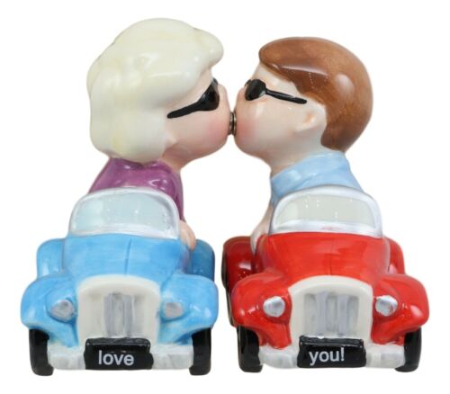 Love You Valentines Couple Kissing In Cars Magnetic Salt And Pepper Shakers Set
