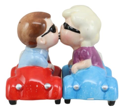 Love You Valentines Couple Kissing In Cars Magnetic Salt And Pepper Shakers Set
