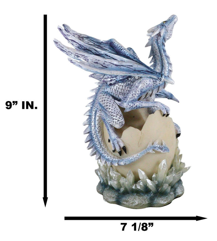 Luna Shylo Arctic Frost Dragon Emerging From Frozen Crystal Egg Hatchling Statue