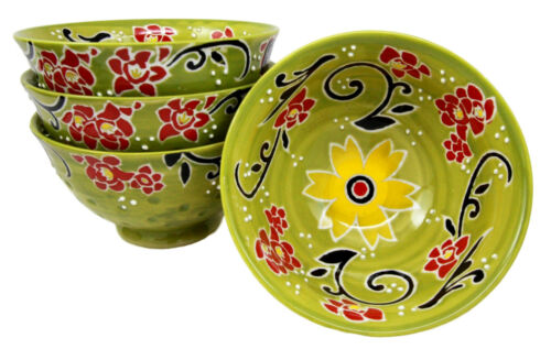 Luxury Ottoman Style Textured Dining Bowls Set Of 4 Sunflower Green Tapestry