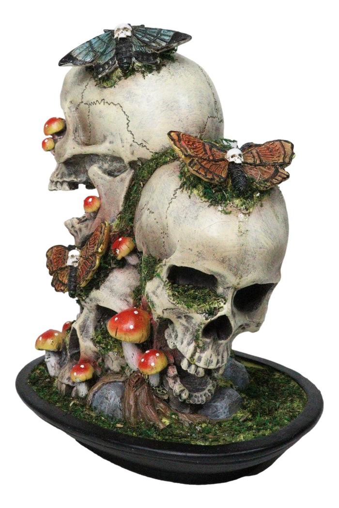 Macabre Death Moths Toadstool Mushrooms And Moss Fungi Trio Skulls Figurine