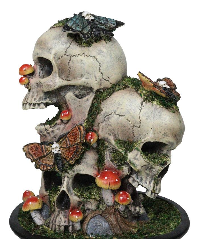 Macabre Death Moths Toadstool Mushrooms And Moss Fungi Trio Skulls Figurine