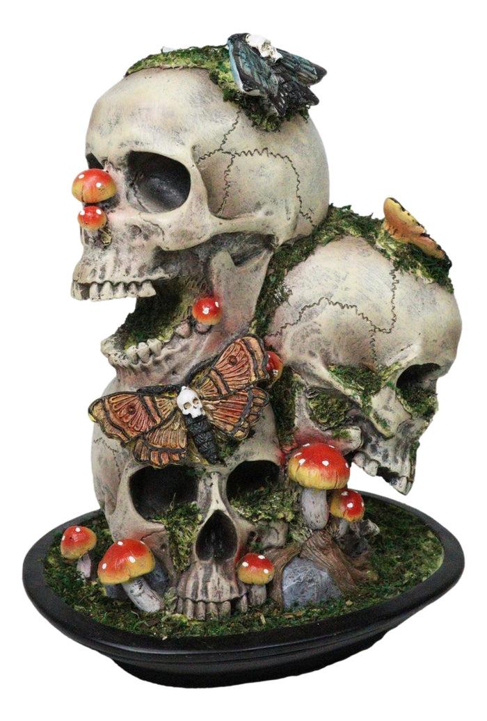 Macabre Death Moths Toadstool Mushrooms And Moss Fungi Trio Skulls Figurine