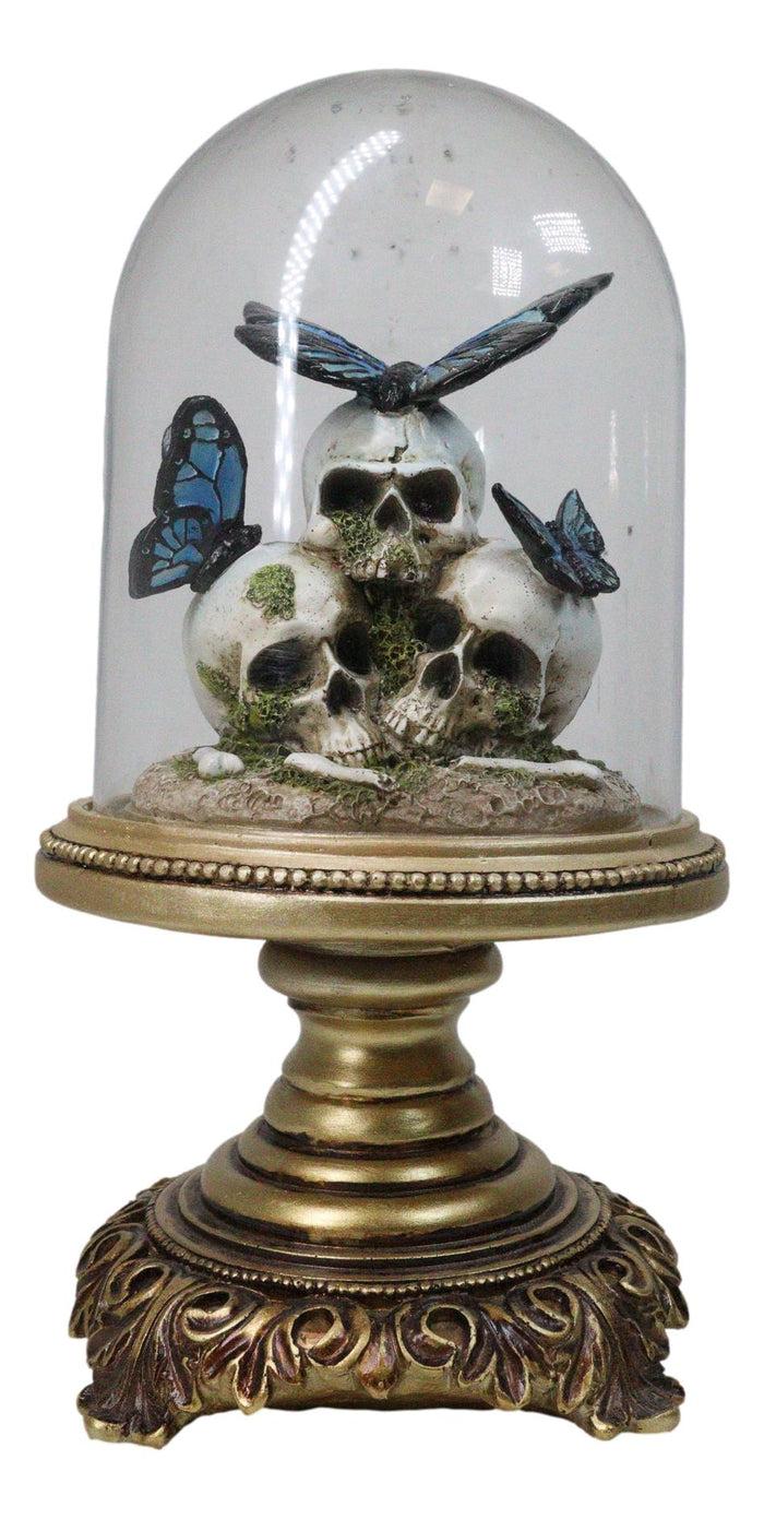 Macabre Skulls Graveyard with Monarch Butterflies in Glass Cloche Figurine Macabre Skulls Graveyard with Monarch Butterflies in Glass Cloche Figurine