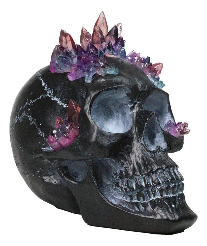 Macabre Wicca Magic Purple Hues Crystals Black Cranium Skull Figurine Macabre Wicca Magic Purple Hues Crystals Black Cranium Skull Figurine