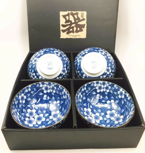 Made In Japan 4 Pc Floral Blossom Ceramic Dining Bowls For Rice Or Soup 4.5"Dia