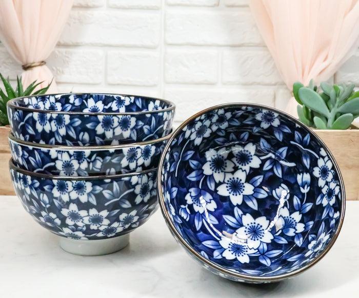 Made In Japan 4 Pc Floral Blossom Ceramic Dining Bowls For Rice Or Soup 4.5"Dia