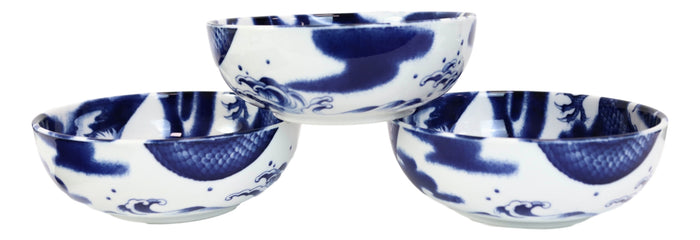 Made In Japan Asian Oriental Dragons Blue And White Porcelain Bowls Set Of 4