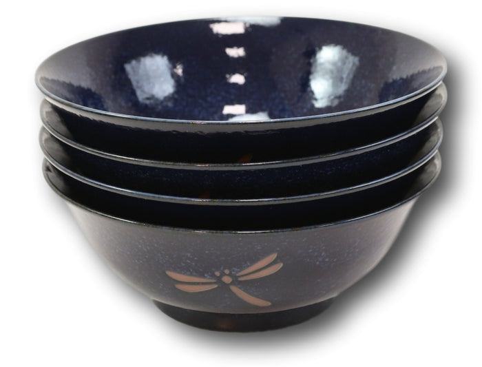 Made In Japan Blue Dragonfly Pasta Salad Soup Cereal Rice Ceramic Bowls Set Of 4