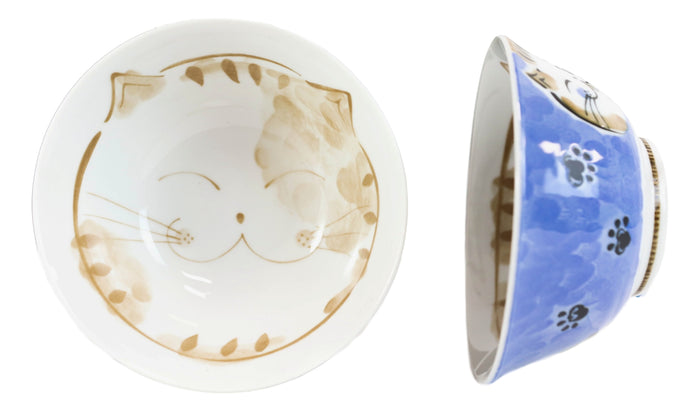 Made In Japan Blue Lucky Cat Maneki Neko 16oz Soup Rice Cereal Bowls Set Of 6