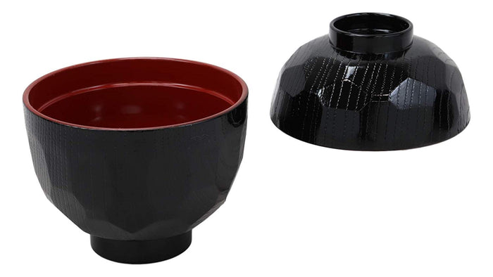 Made In Japan Honeycomb Ridged Black Red Lacquer Plastic Bowl With Lid Set Of 6