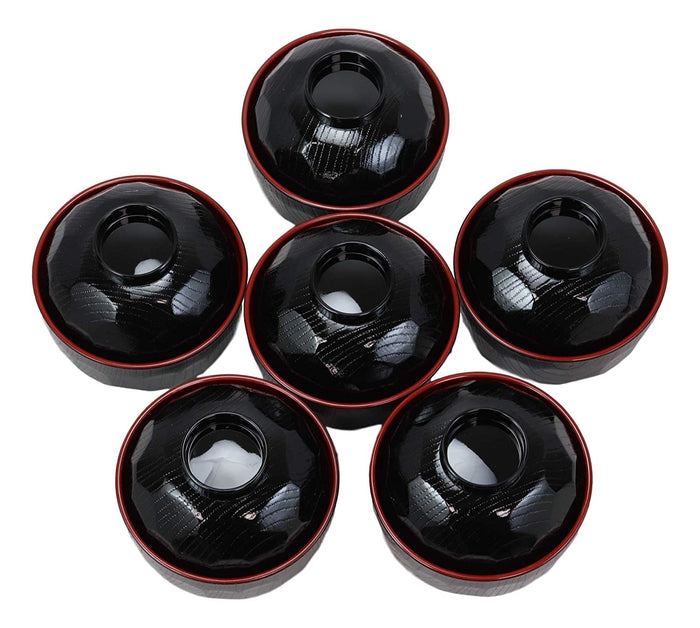 Made In Japan Honeycomb Ridged Black Red Lacquer Plastic Bowl With Lid Set Of 6
