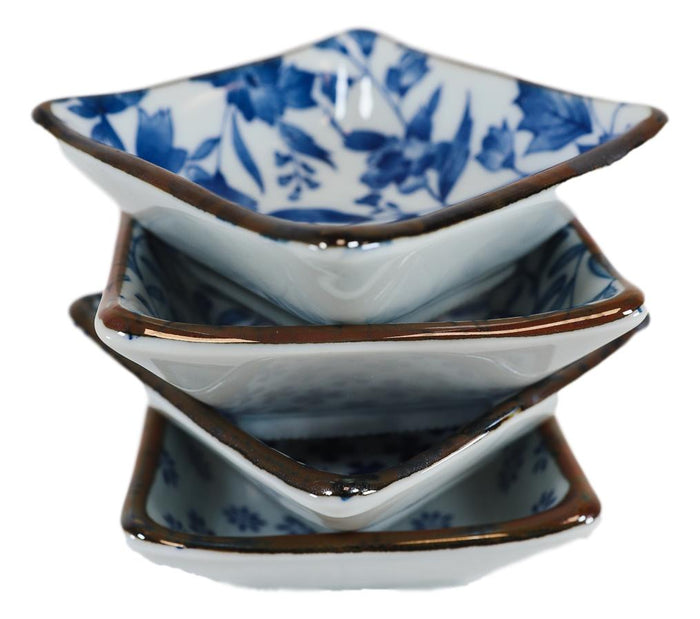 Made In Japan Multi Patterned Square Sauce Condiment Dipping Bowl Set Serves 4