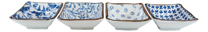 Made In Japan Multi Patterned Square Sauce Condiment Dipping Bowl Set Serves 4