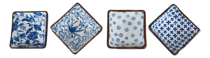 Made In Japan Multi Patterned Square Sauce Condiment Dipping Bowl Set Serves 4