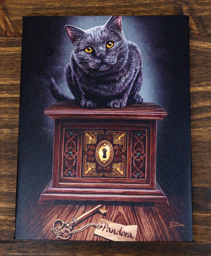Magic Key To Pandora's Box Witching Hour Black Cat Wood Framed Canvas Wall Decor