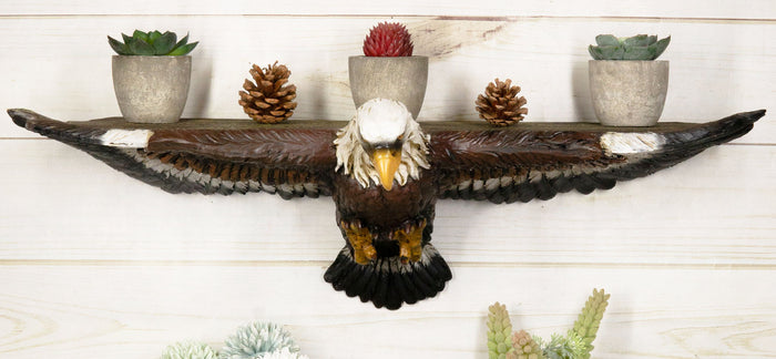 Majestic Bald Eagle Flying With Wide Open Wings Wall Hanging Floating Shelf 22"L