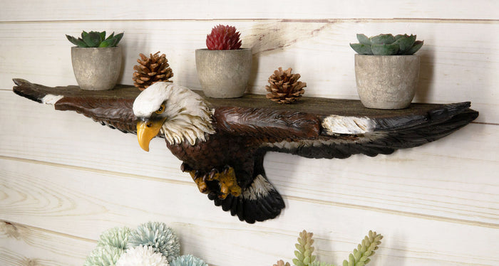 Majestic Bald Eagle Flying With Wide Open Wings Wall Hanging Floating Shelf 22"L
