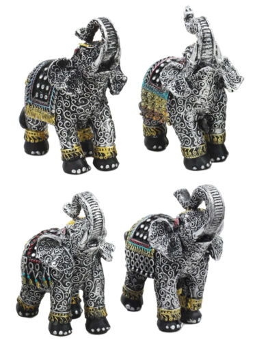 Majestic Indian Elephant Festival Hinduism Decorated Elephants Statue Set Of 4