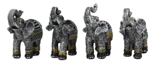 Majestic Indian Elephant Festival Hinduism Decorated Elephants Statue Set Of 4
