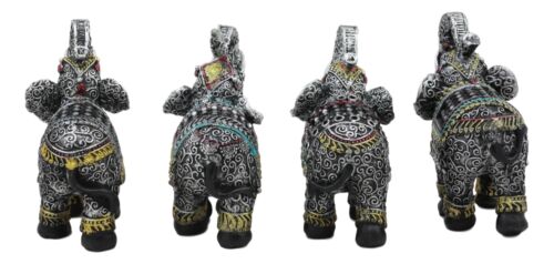 Majestic Indian Elephant Festival Hinduism Decorated Elephants Statue Set Of 4