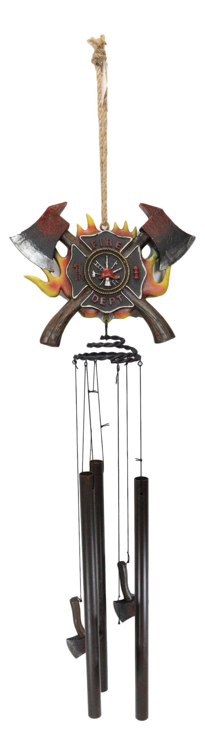 Maltese Cross Crest With Crossed Fire Fighter Axe Fireman Wind Chime Decor