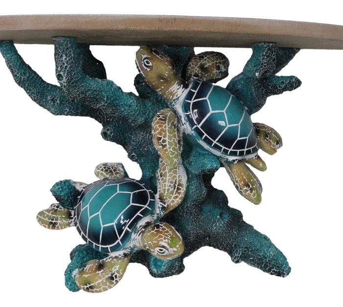 Marine Blue Sea Turtles Swimming By Ocean Corals Floating Wall Bracket Shelf