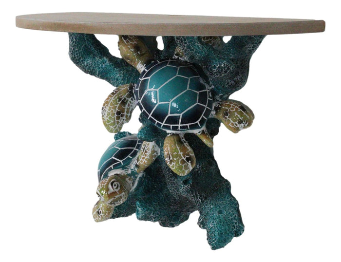 Marine Blue Sea Turtles Swimming By Ocean Corals Floating Wall Bracket Shelf
