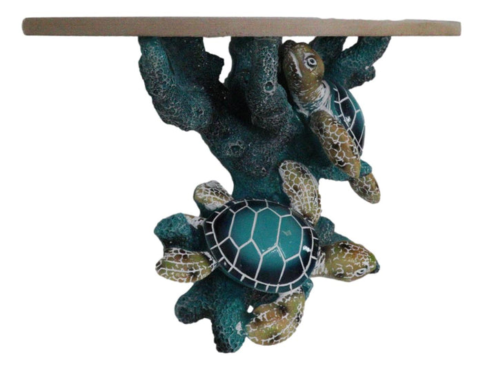 Marine Blue Sea Turtles Swimming By Ocean Corals Floating Wall Bracket Shelf