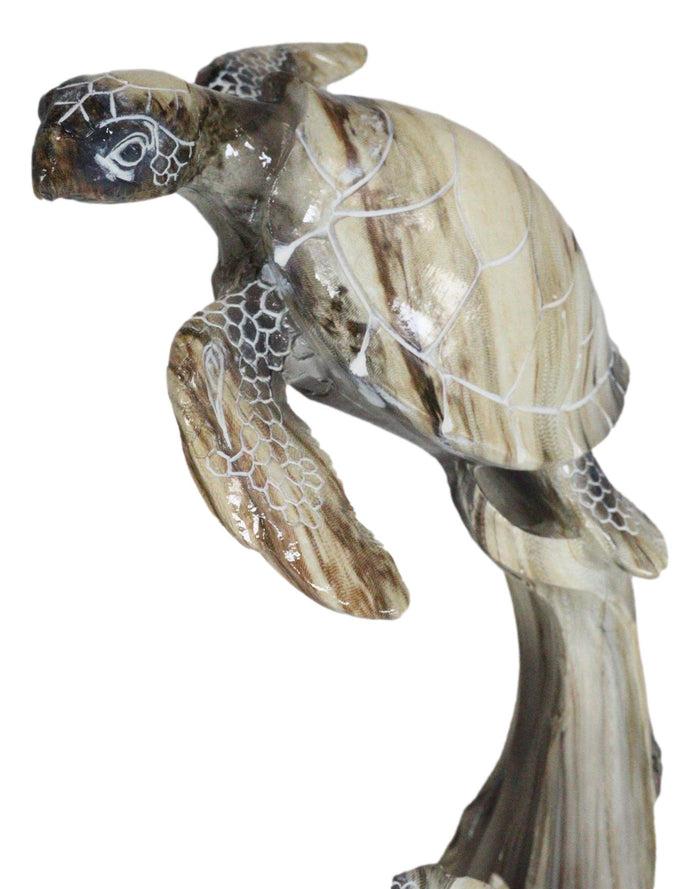 Marine Giant Sea Turtle Mother And Hatchling Baby By Corals Faux Marble Figurine