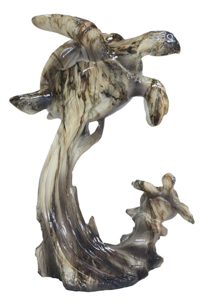 Marine Giant Sea Turtle Mother And Hatchling Baby By Corals Faux Marble Figurine