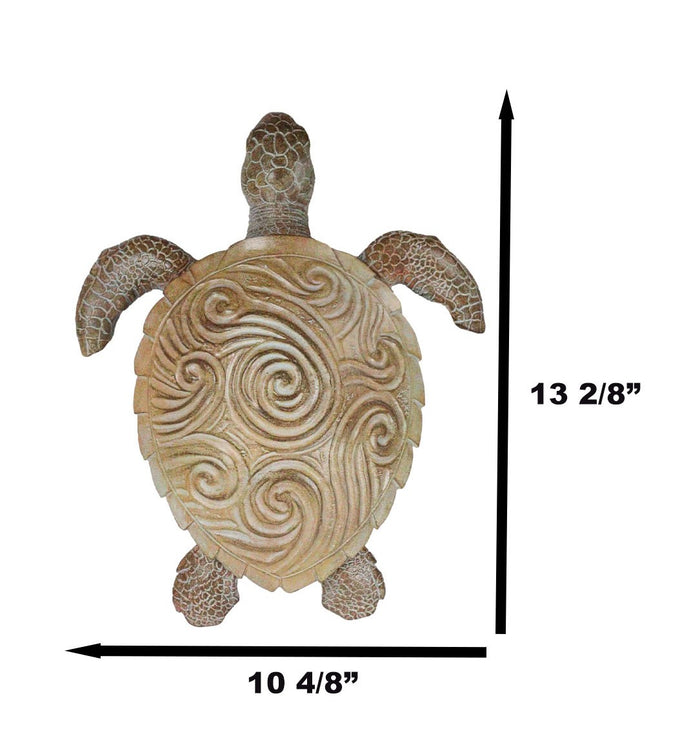 Marine Life Sand Colored Sea Turtle With Ocean Wave Swirls Shell Wall Decor