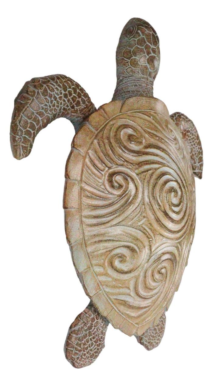 Marine Life Sand Colored Sea Turtle With Ocean Wave Swirls Shell Wall Decor