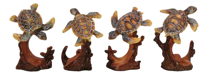 Marine Life Sea Turtles Swimming Under The Sea Reefs Collectible Figurines Set