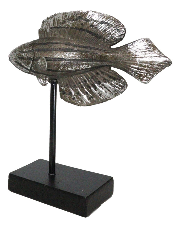 Marine Silver Tone Diamond-Tail Flasher Wrasse Fish Sculpture With Pole Stand