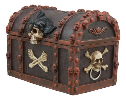 Masters Of The Seas Pirate Skull Treasure Chest Box 6"L Dead Man Tells No Tales