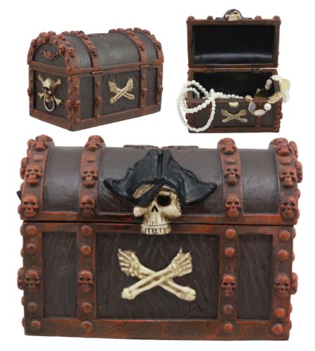 Masters Of The Seas Pirate Skull Treasure Chest Box 6"L Dead Man Tells No Tales