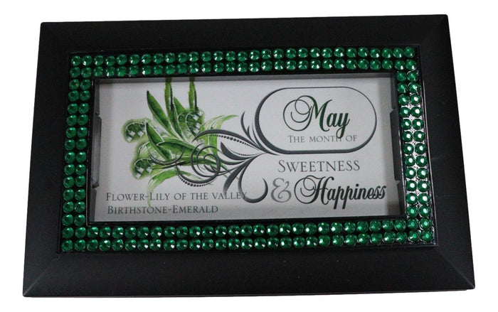 May Month Emerald Birthstone Sweetness And Happiness Black Musical Trinket Box