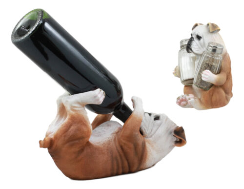 Meatball English Bulldog Wine Holder And Salt Pepper Shakers Holder Figurine Set