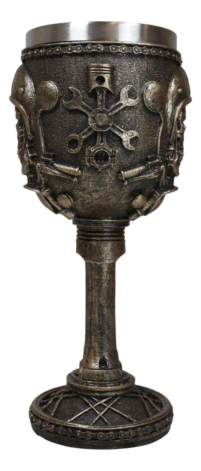 Mechanics Engineering Motohead Aviator Pilot Skeleton Cranium Skull Wine Goblet