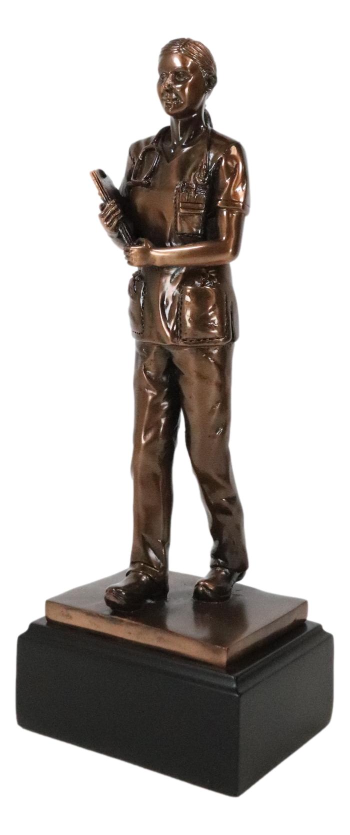 Medical Professional Physician Female Nurse Doctor Bronzed Resin Statue W/ Base