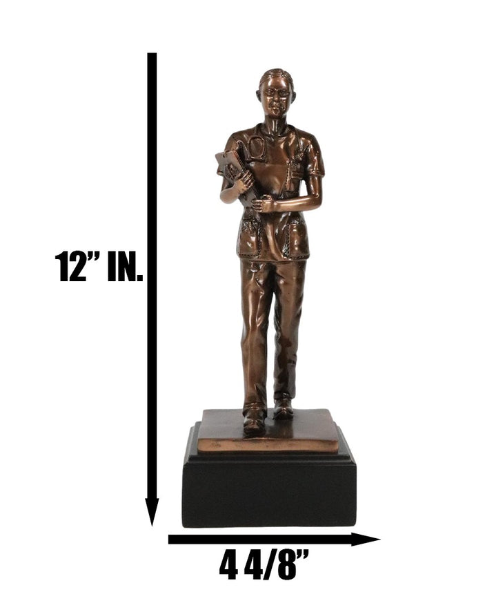 Medical Professional Physician Female Nurse Doctor Bronzed Resin Statue W/ Base