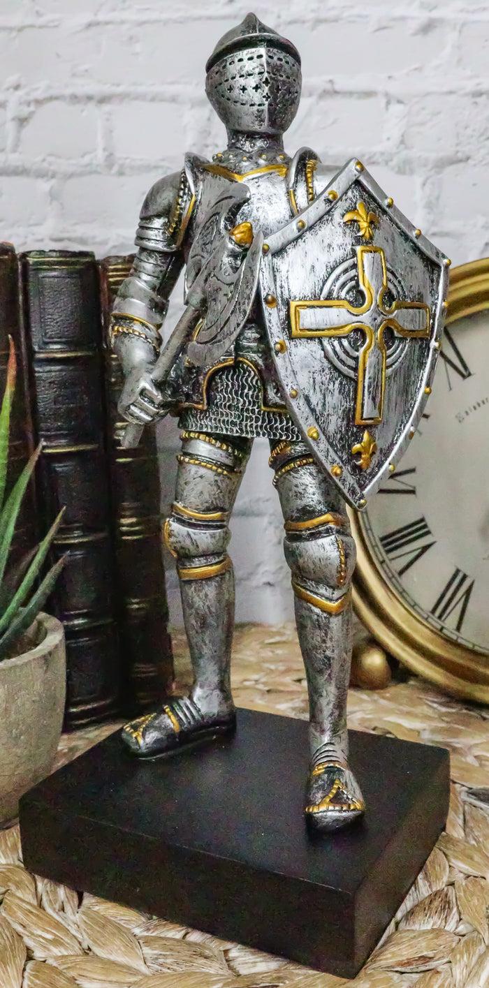 Medieval Armory Valiant Crusader Knight Of Cross With Axe And Shield Figurine