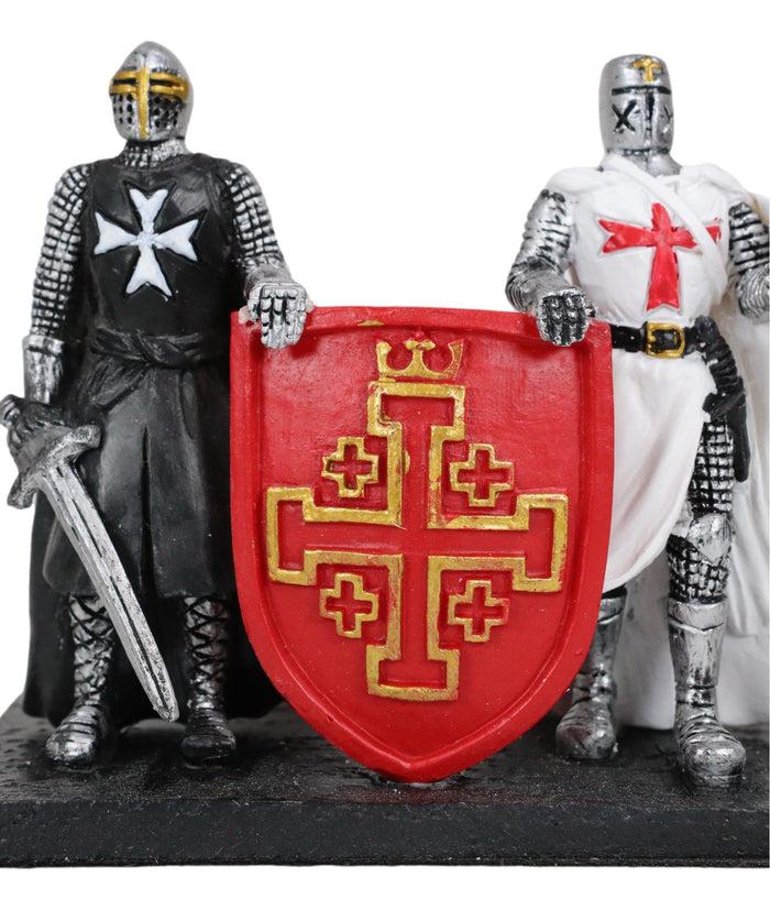 Medieval Black White Crusader Swordsman Knights Business Cards Holder Figurine