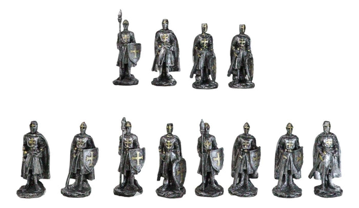 Medieval Castle Fortress Display Stand And 12 Mini Crusader Knights Figurine Set